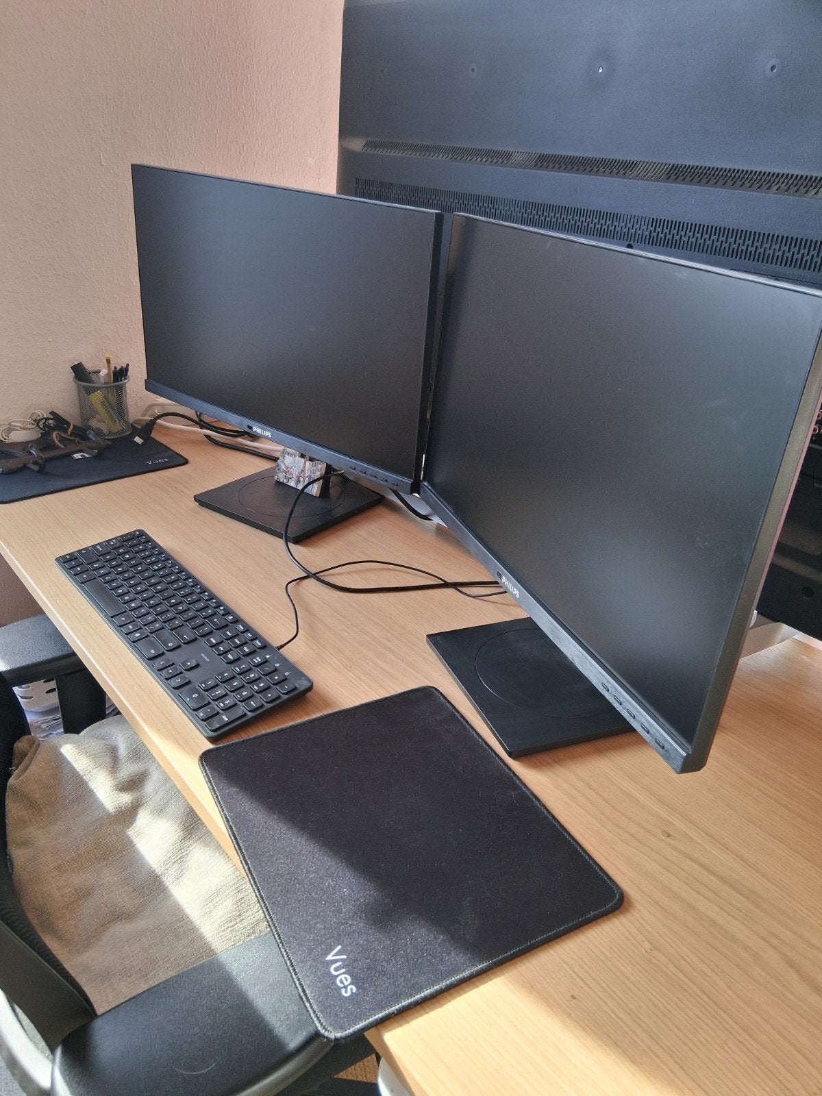 Complete thuiswerkplek – elektrisch bureau + 2 schermen, Ophalen, Elektrisch