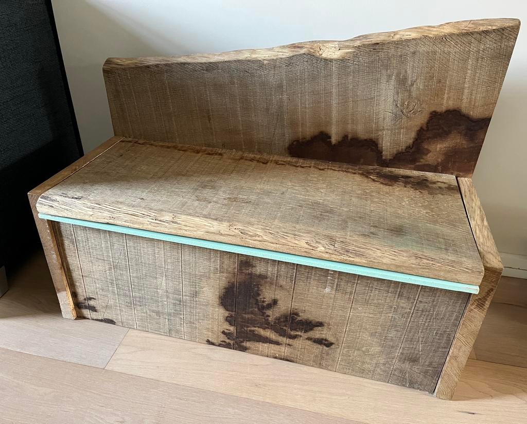 Uniek houten kinderbankje met opbergruimte, Kinderen en Baby's, Kinderkamer | Tafels en Stoelen, Ophalen, Gebruikt, Stoel(en)