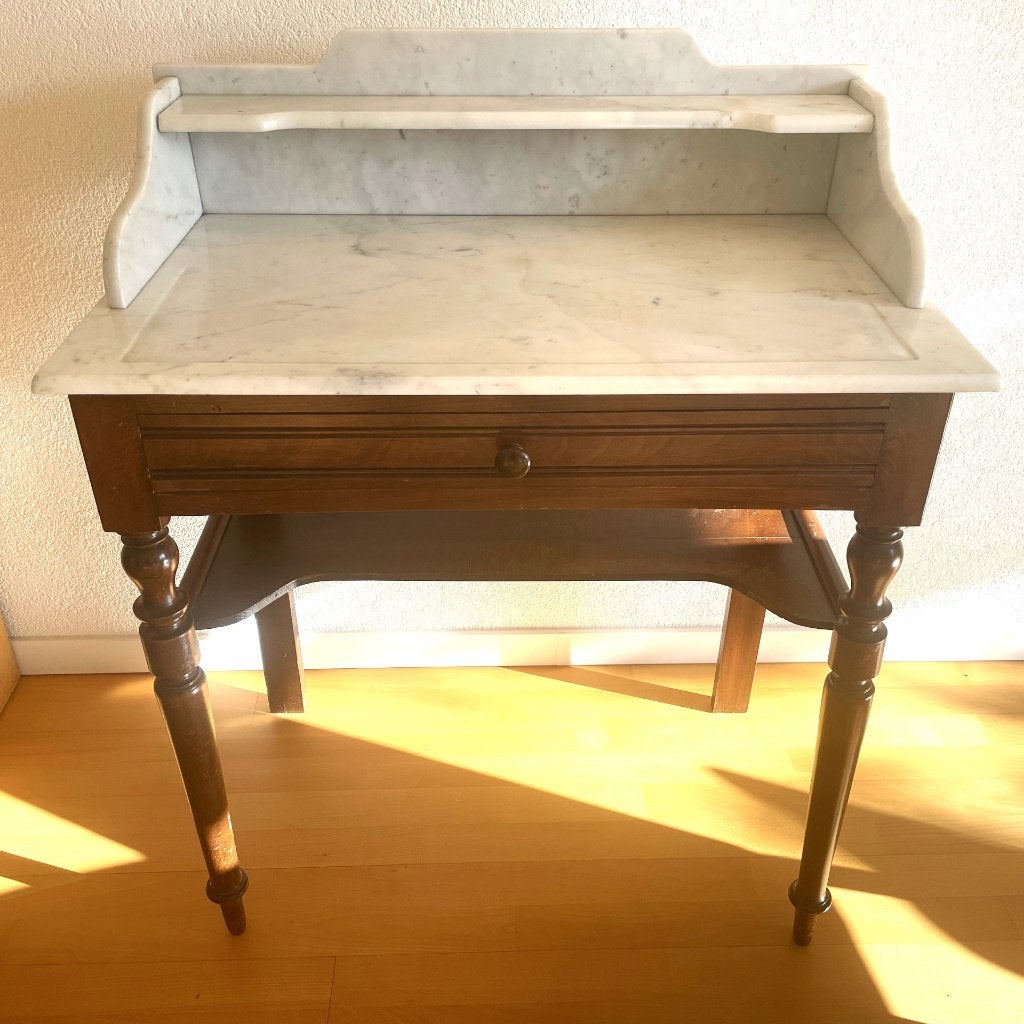 dressoir - witmarmeren blad meet 45 x 80 cm -, Huis en Inrichting, Ophalen, Gebruikt, 50 tot 100 cm, Kersenhout