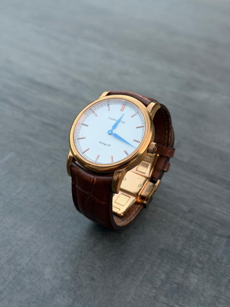 Corniche Heritage 40 Roségoud Horloge met Leren Band, Overige merken, Overige materialen, Leer, Polshorloge
