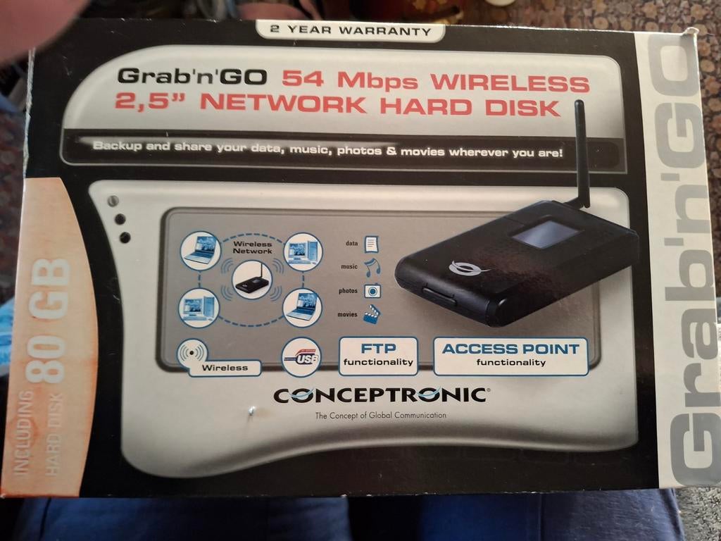 Conceptronic Grab'n'GO 80GB Draadloze Netwerk Harde Schijf, Computers en Software, Harde schijven, Server, HDD, 80 GB, Nieuw