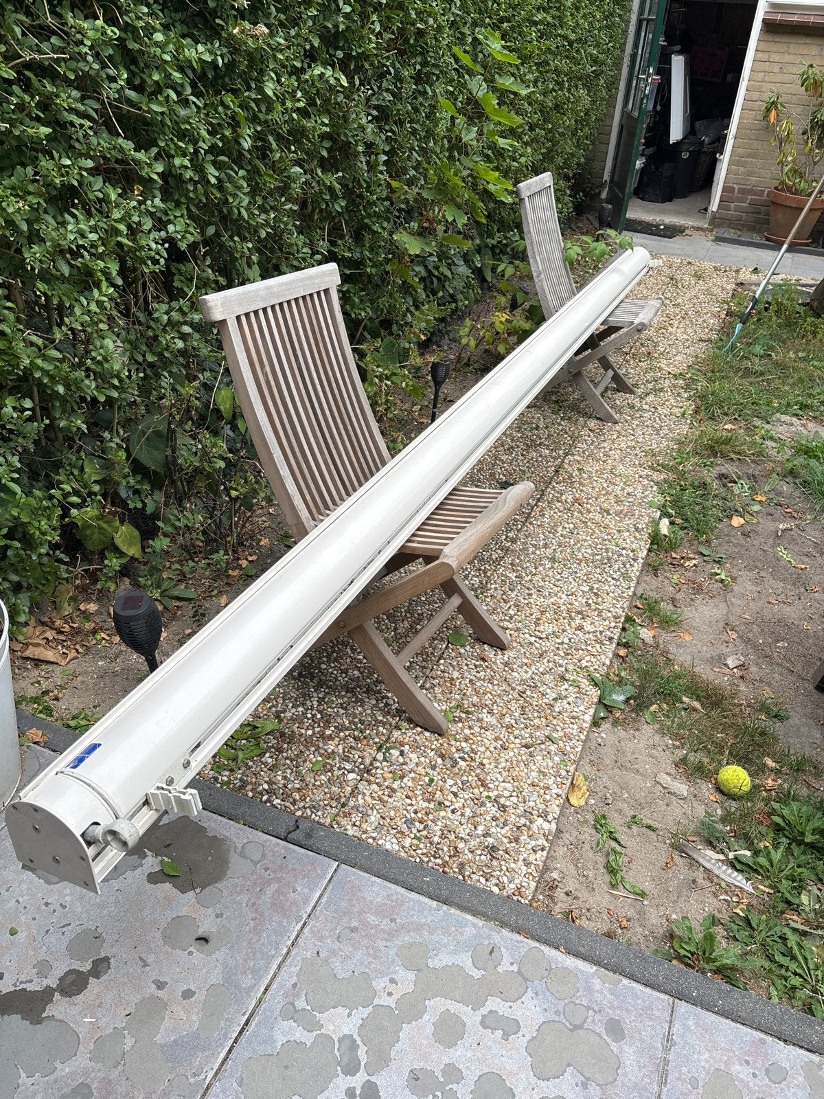 Zonnescherm Oudshoorn & Van Egmond - 395 cm breed, Ophalen, Gebruikt, Elektrisch, 150 tot 300 cm