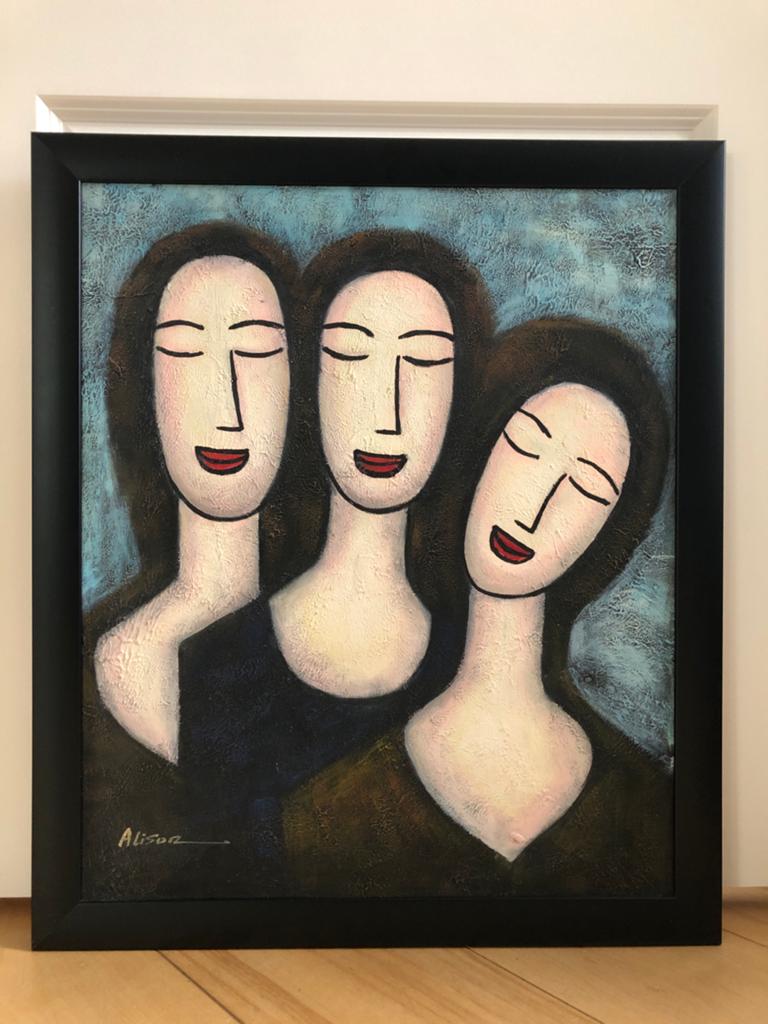 Olieverf schilderij in houten lijst, Antiek en Kunst, Kunst | Schilderijen | Modern, Ophalen of Verzenden