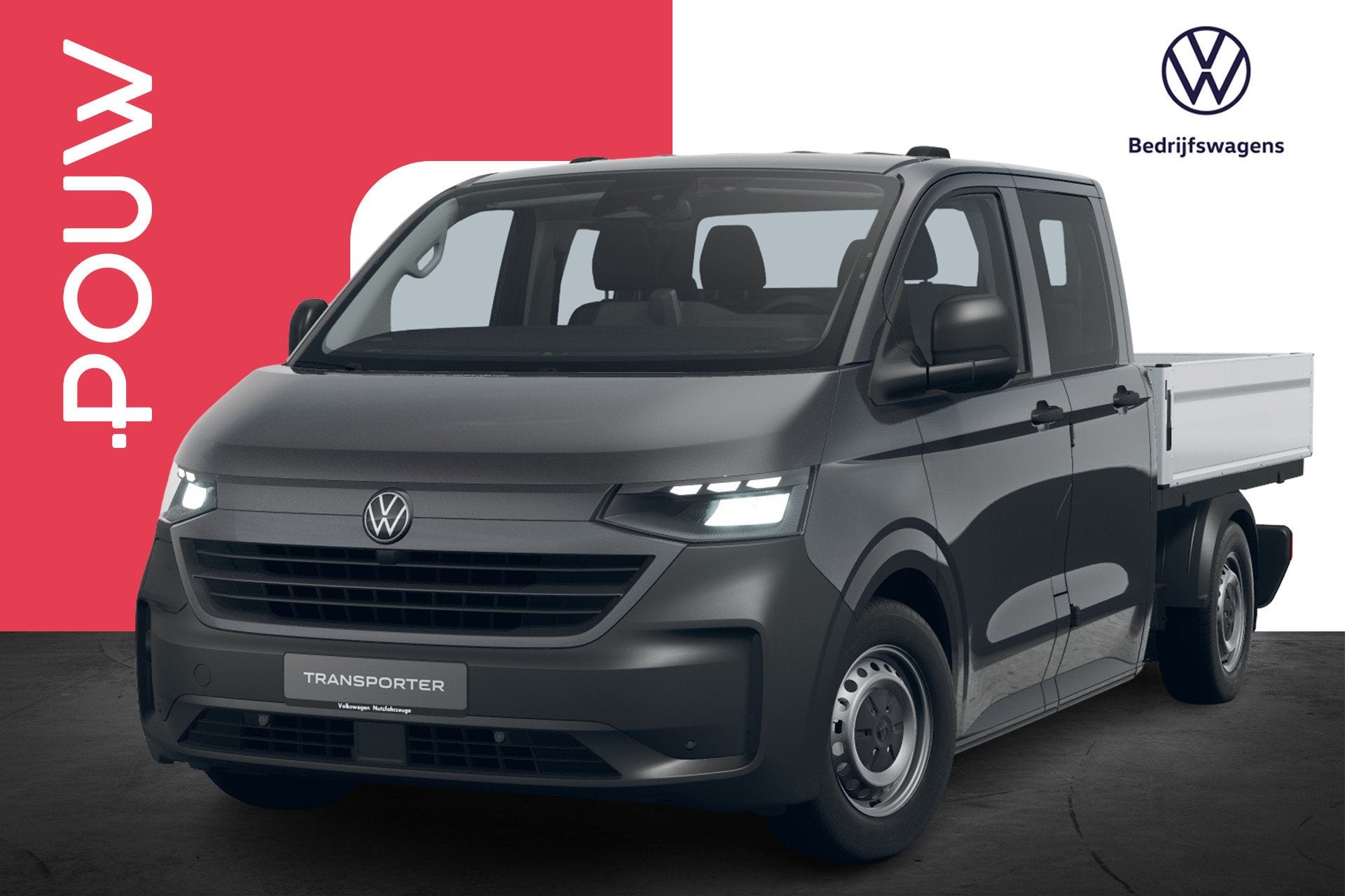 Volkswagen e-Transporter Pick-Up 32 136pk L2H1 100kW 71 kWh, Auto's, Automaat, 12 maanden, Zwart, 2470 kg