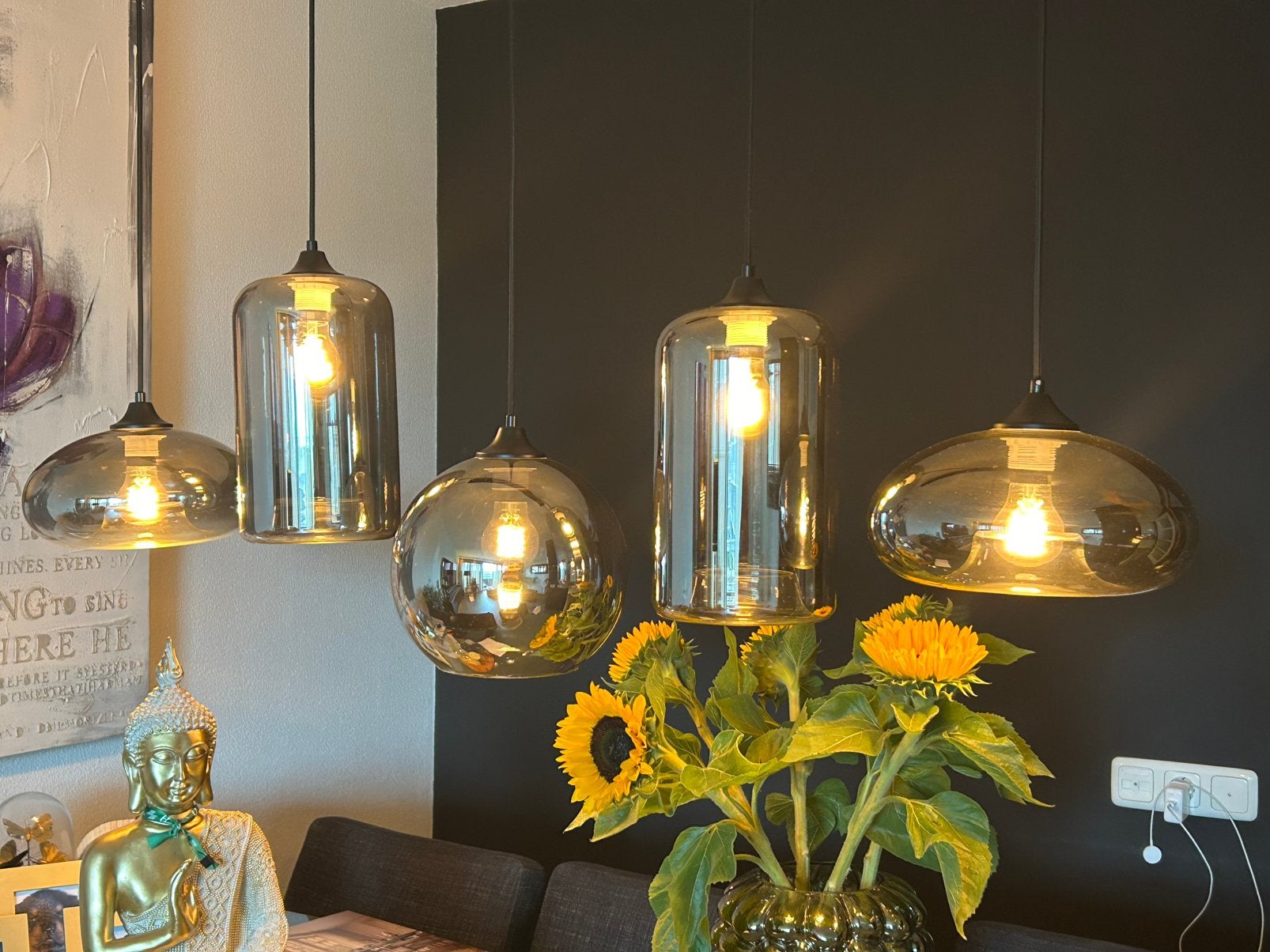 Mooie hanglamp voor boven eettafel, Ophalen, E27 (groot), Glas, Hotel chique