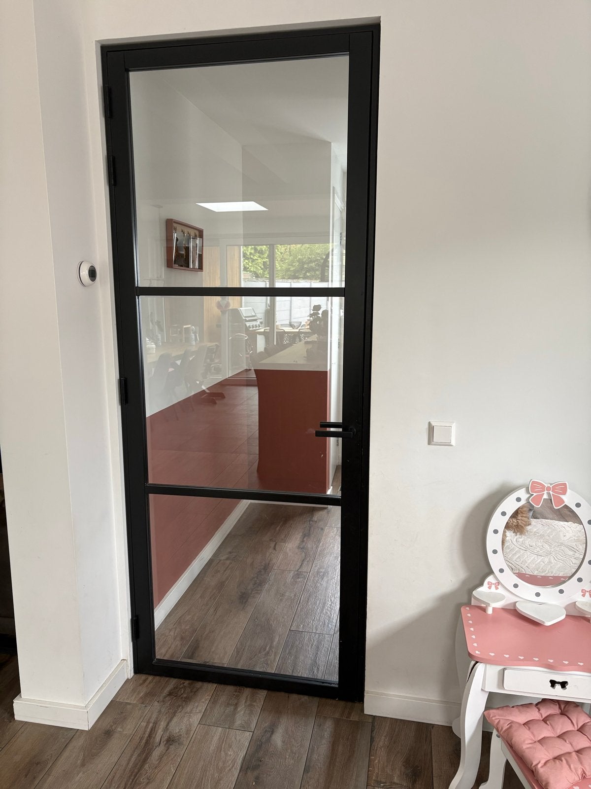 Zwarte houten staal look binnendeur met glas, Ophalen, 80 tot 100 cm, Binnendeur, 200 tot 215 cm