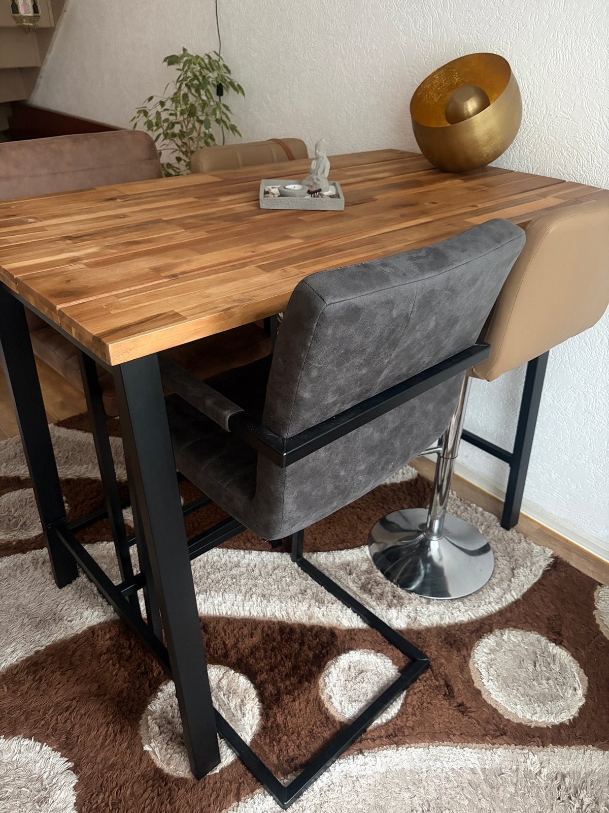 Bartafel + 4 hoge stoelen, 100 tot 150 cm, Zo goed als nieuw, Rechthoekig, 50 tot 100 cm