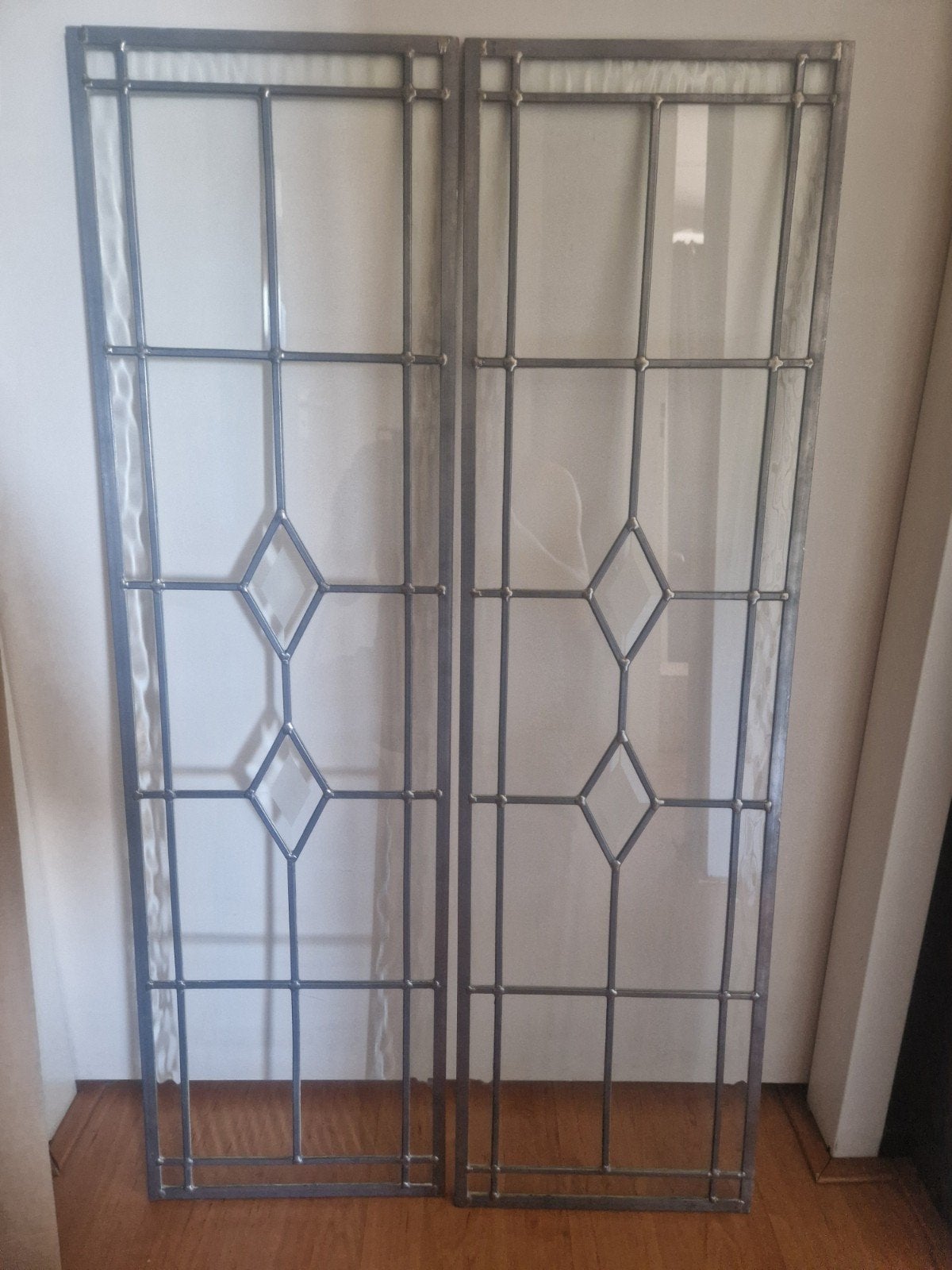 Set van 2 glas in lood ramen - 100x29 cm, Ophalen, Gevelraam of Ruit, Gebruikt, Minder dan 80 cm