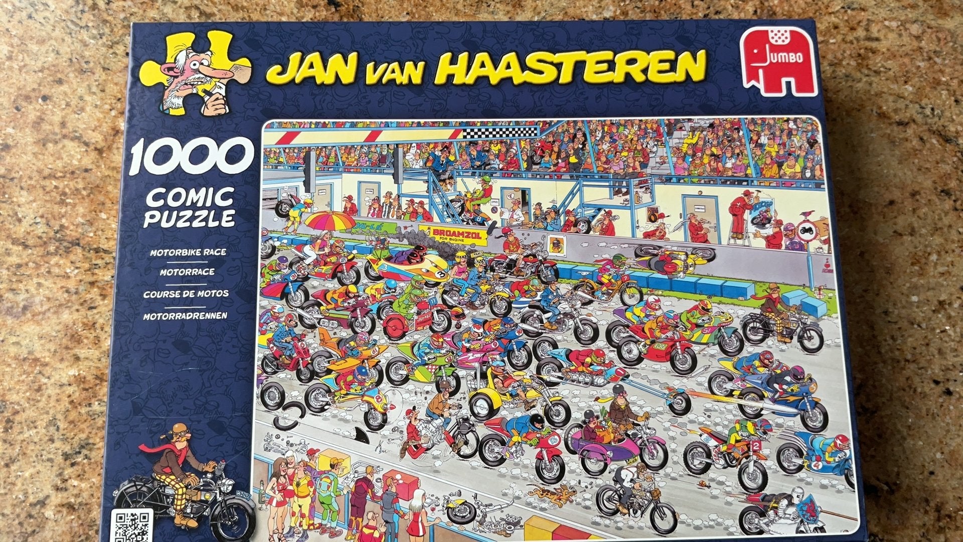 Jan van Haasteren, 1000 stukjes, Motorrace, Hobby en Vrije tijd, Denksport en Puzzels, Ophalen, 500 t/m 1500 stukjes, Zo goed als nieuw
