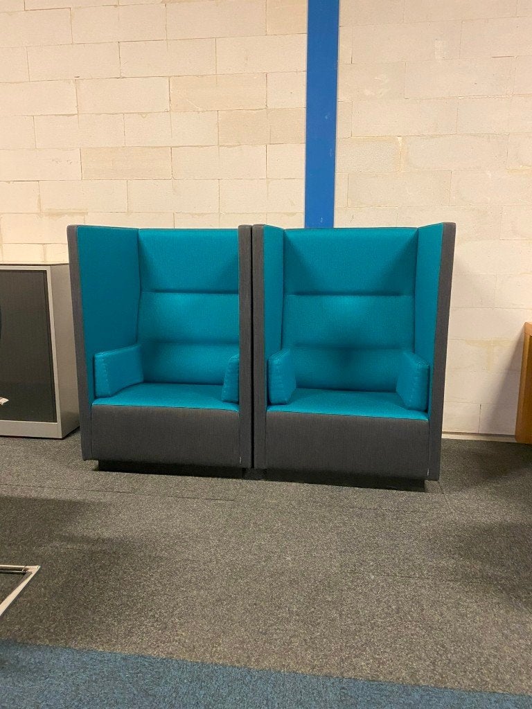 2 x Akoestische fauteuil Offecct Float High, antraciet/blauw, Ophalen, Gebruikt, 75 tot 100 cm, Stof