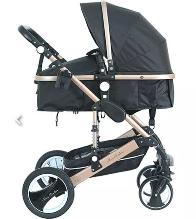 Zwarte met rosé kinderwagen, Zo goed als nieuw, Kinderwagen, Overige merken, Verstelbare duwstang