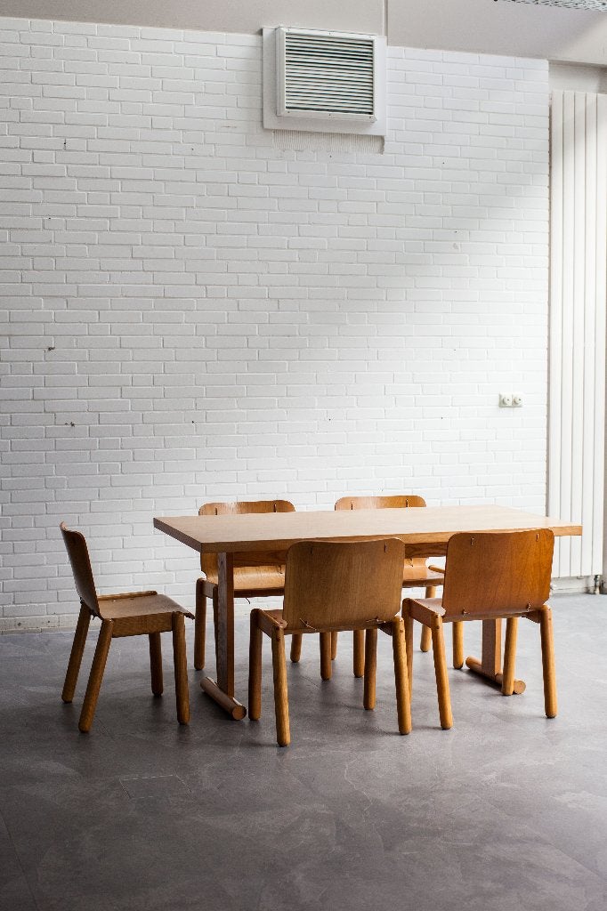 Plywood eetkamerset met 5 stoelen, Italië, jaren 70, Ophalen, Gebruikt, Midcentury, 4 tot 6 stoelen