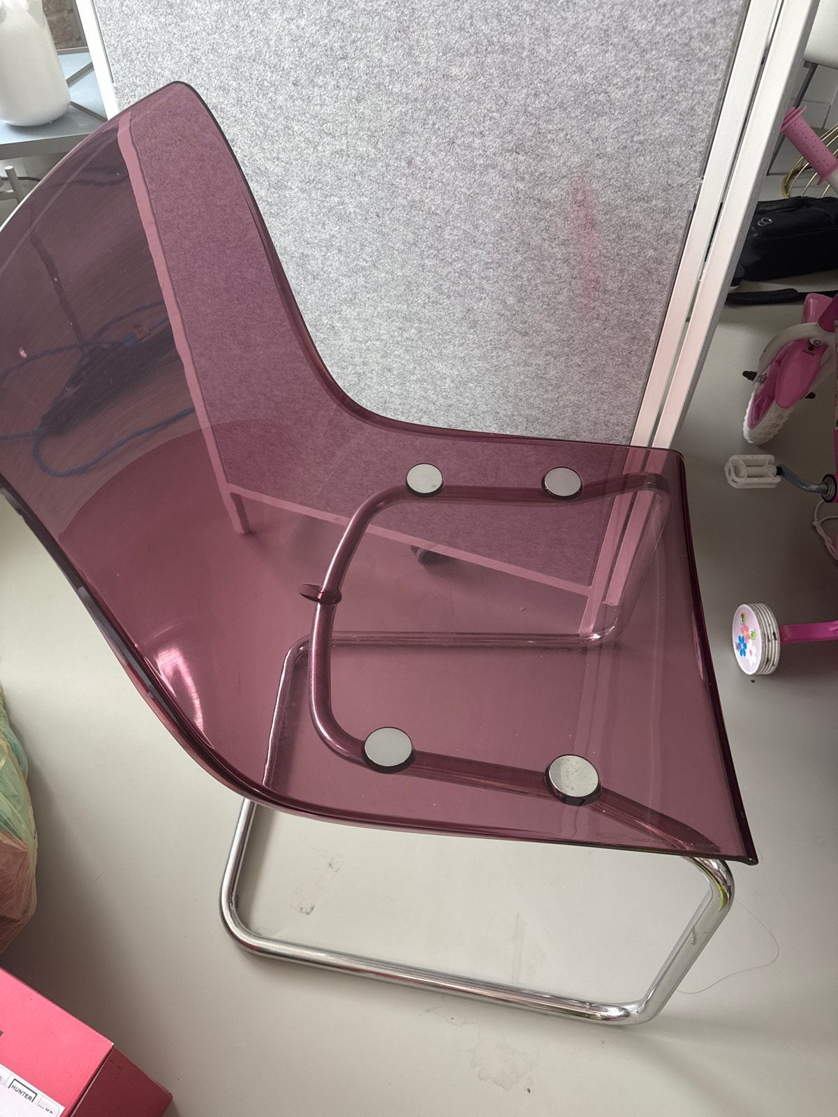 Ikea Tobias eetkamerstoel - Paars/Transparant, Huis en Inrichting, Kunststof, Gebruikt, Overige kleuren, Ophalen of Verzenden