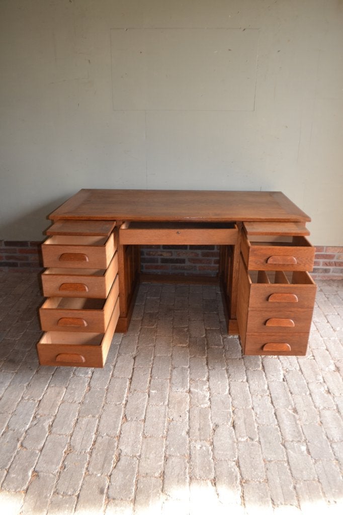Prachtig antieke eiken houten Art Deco bureau met stoel, Verzenden