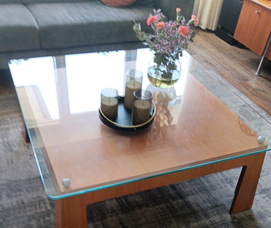 kersenhouten salontafel, Huis en Inrichting, Tafels | Salontafels, Ophalen, Glas, Gebruikt, 100 tot 150 cm