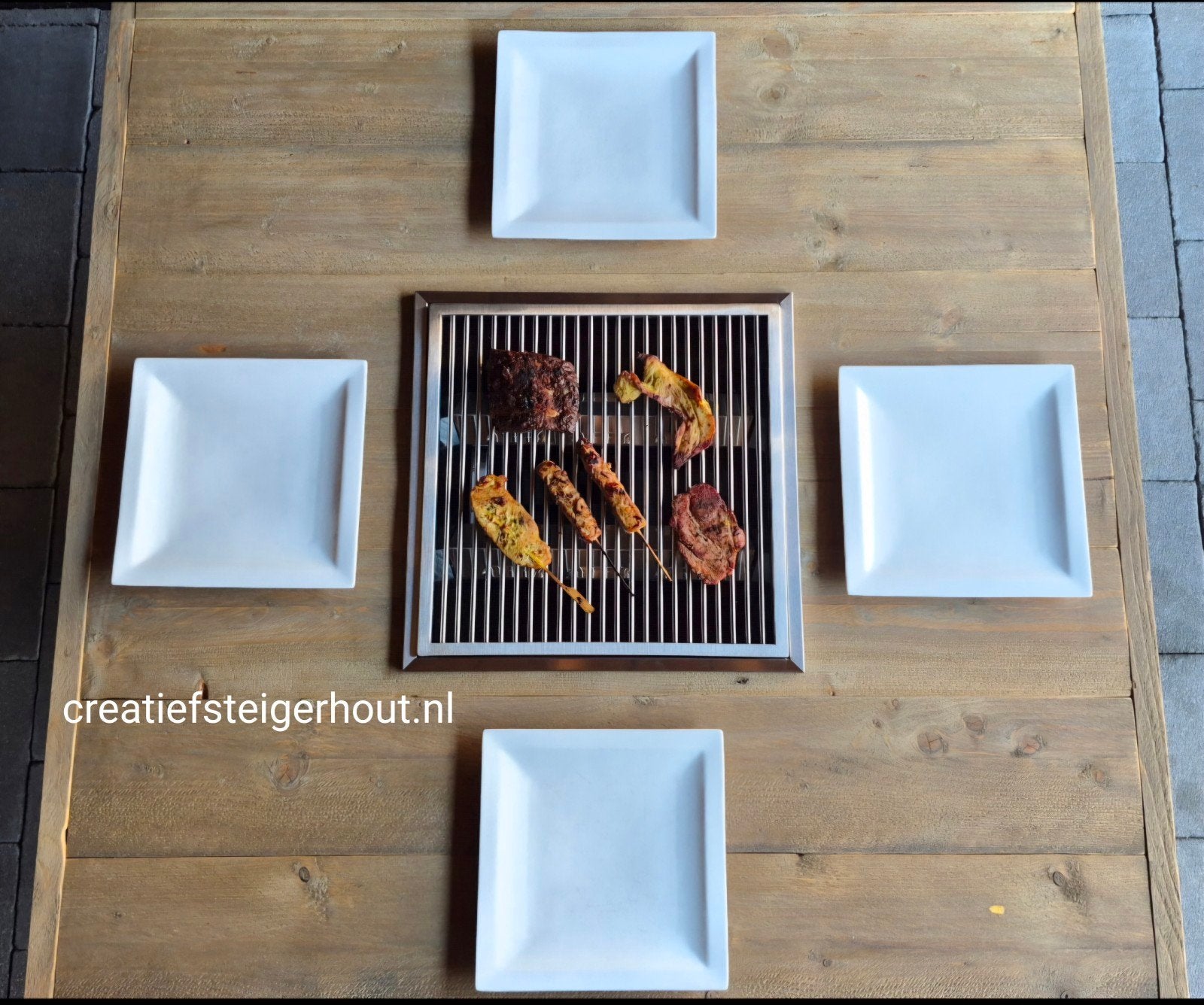 Barbecuetafel hout kolompoot gasbarbecue ingebouwd in tafel, Ophalen of Verzenden, Nieuw