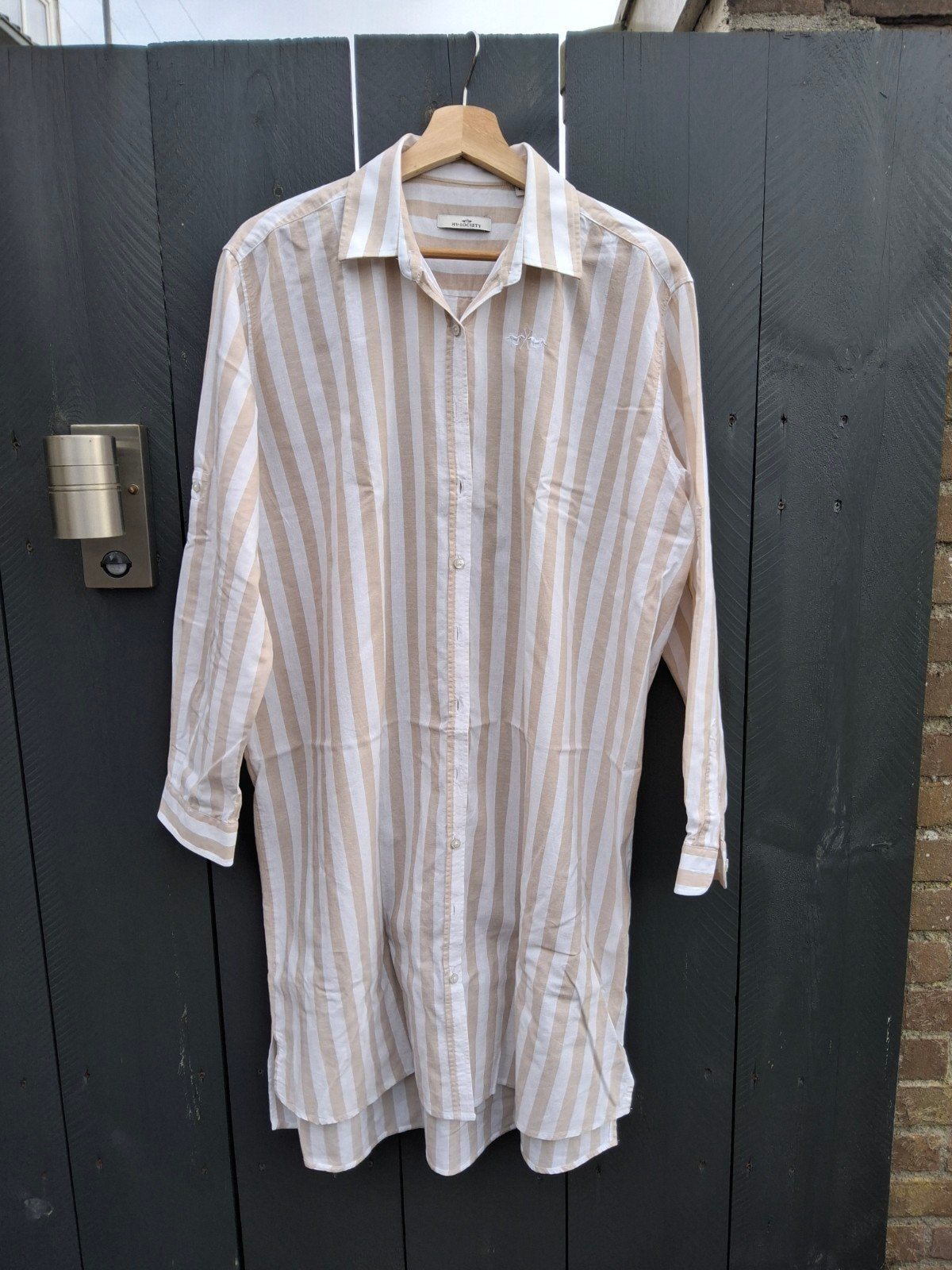 HV-SOCIETY beige/witte blouse/tuniek, mt44, €40, Verzenden, Wit, Maat 42/44 (L), Zo goed als nieuw