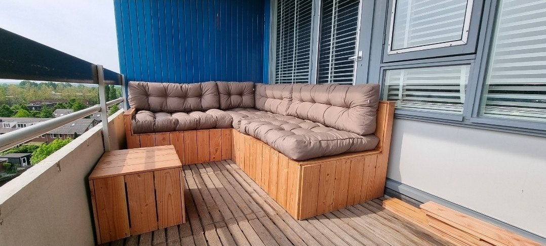 Loungeset met pallet kussens - Gebruikt, Tuin en Terras, Ophalen, Gebruikt, Loungeset, Hout