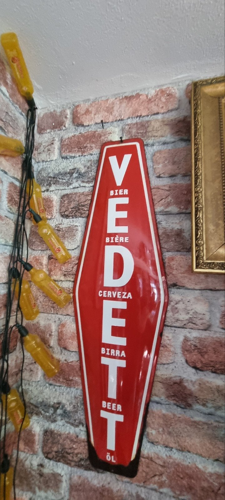 Vedett bier emaille reclamebord bord mancave bar, Ophalen of Verzenden, Gebruikt, Reclamebord