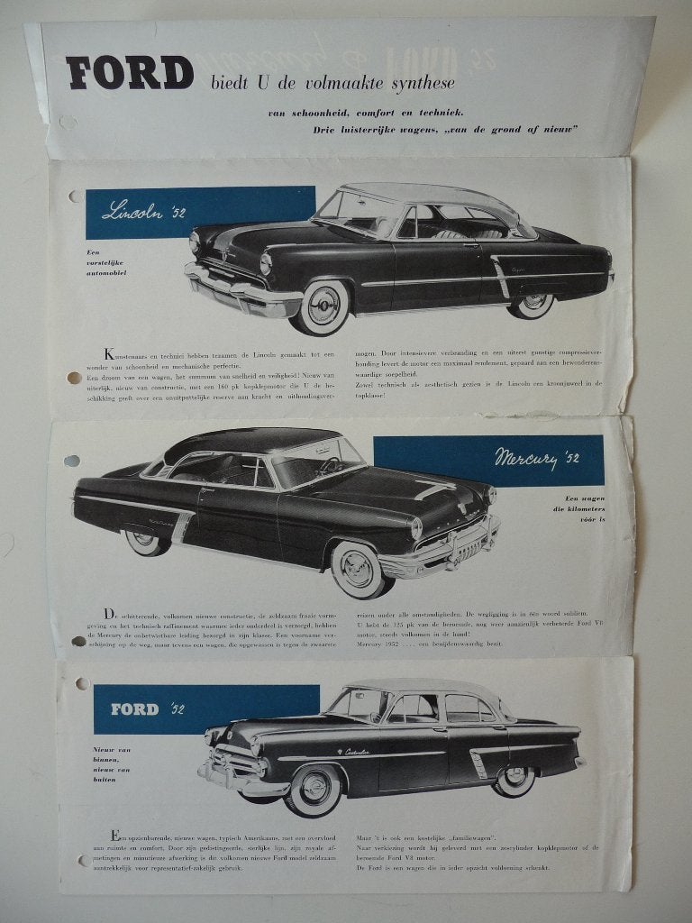 Ford Mercury Lincoln 1952 Brochure - Nederlands, Gelezen, Ford, Ophalen of Verzenden, Ford