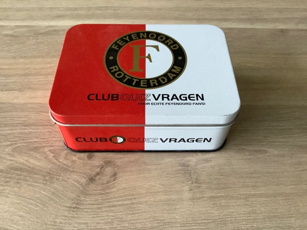 Feyenoord Clubquizvragen in metalen doosje, Ophalen of Verzenden, Zo goed als nieuw, Feyenoord, Spel