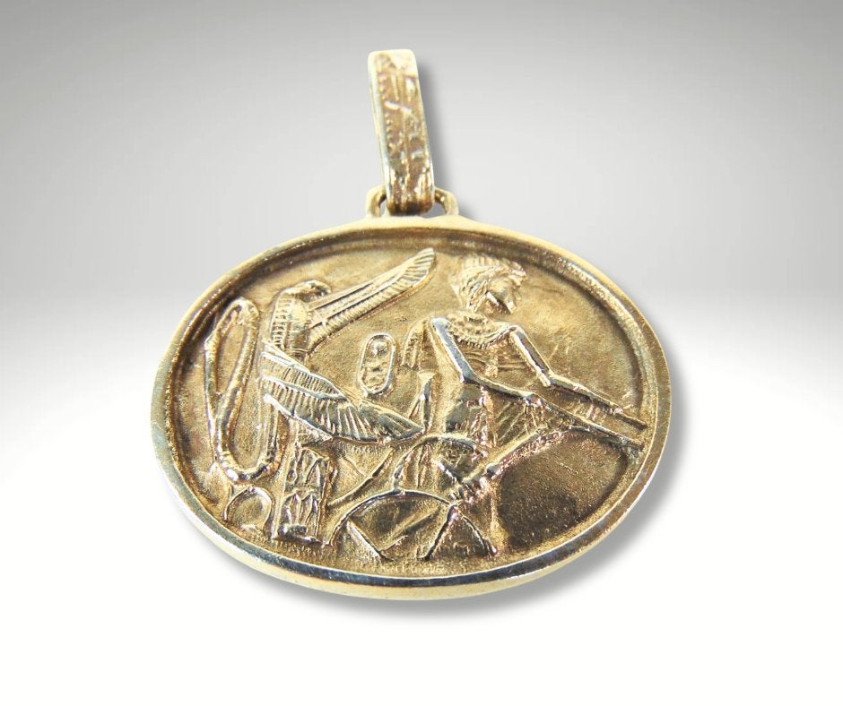 Prachtige verguld 925 zilver Deco Egyptische revival hanger!, Overige voorstellingen, Verzenden, Zo goed als nieuw, X