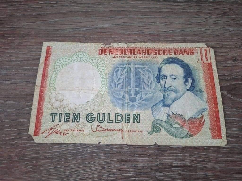 Misdruk / kleurvariant biljet 10 gulden De Groot, 1953, Ophalen of Verzenden, 10 gulden