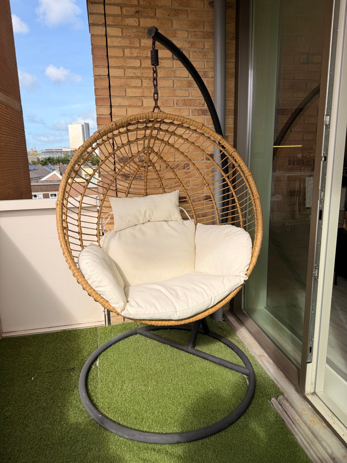 Hangstoel cocoon XL met standaard - naturel - ø105x186 cm, Ophalen, Gebruikt, Rotan