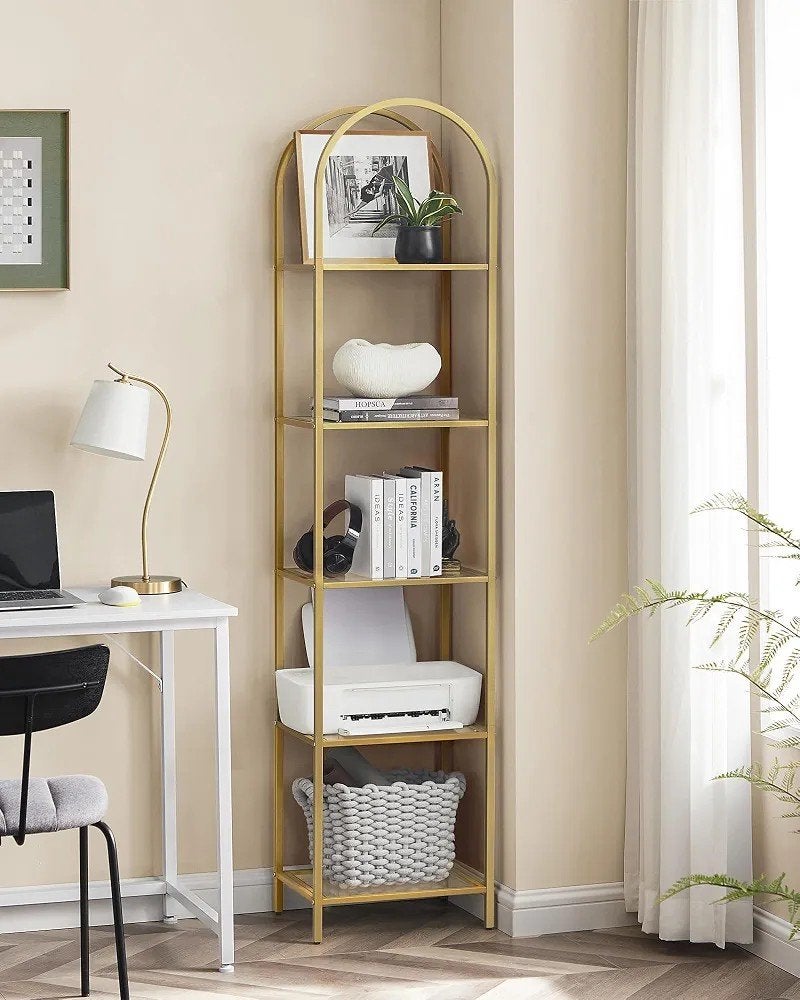 VASAGLE 5-Tier Plank, gehard glas rekken, gebogen ontwerp, Nieuw, Ophalen of Verzenden, Cd's