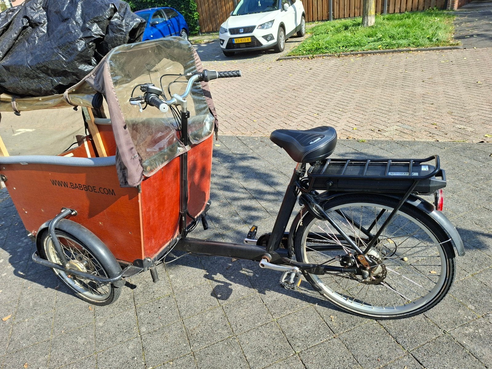 bakfiets babboe elektrisch prijs 575,-, Fietsen en Brommers, 4 kinderen of meer, Gebruikt, Elektrisch, Schijfrem