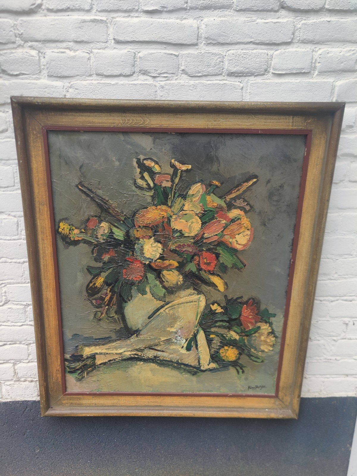 Frans Heynen Schilderij: Kleurrijk Bloemenstilleven, Antiek en Kunst, Bloemen, Doek, Expressionistisch, Ophalen of Verzenden