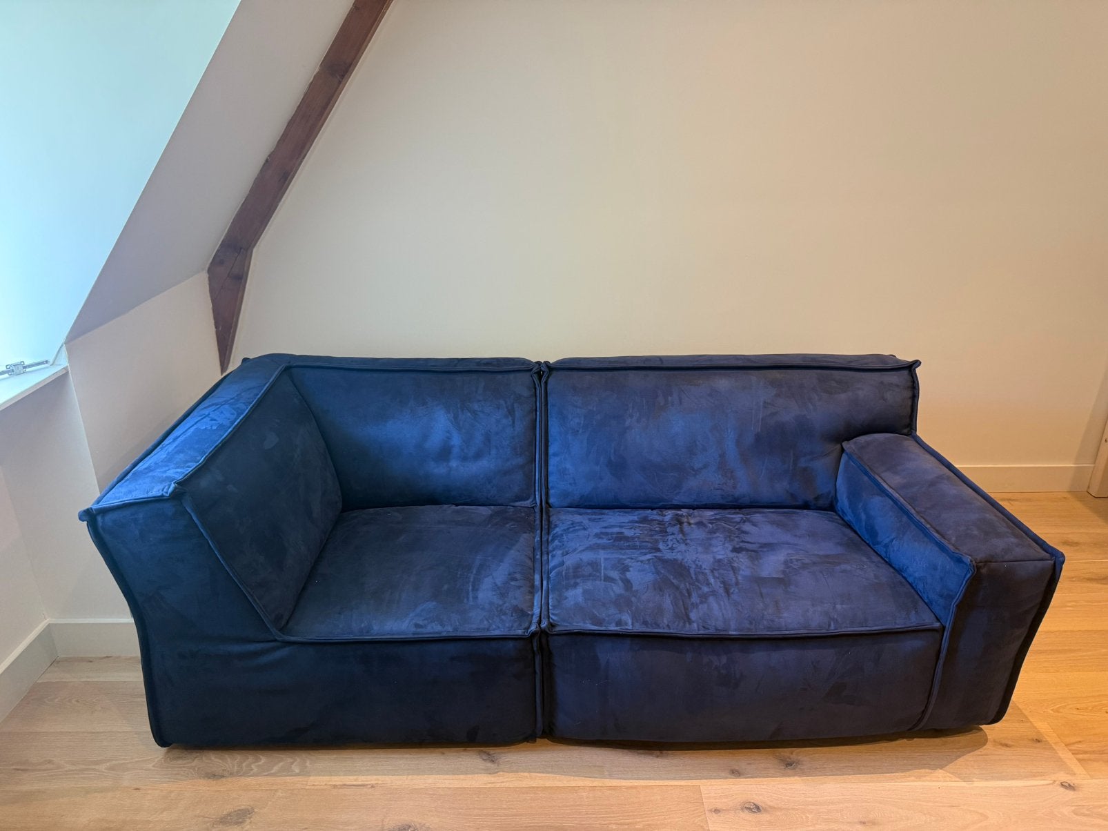 Goossens Blauwe Leren Bank - Comfortabel en Stijlvol, Ophalen of Verzenden, Zo goed als nieuw, 75 tot 100 cm