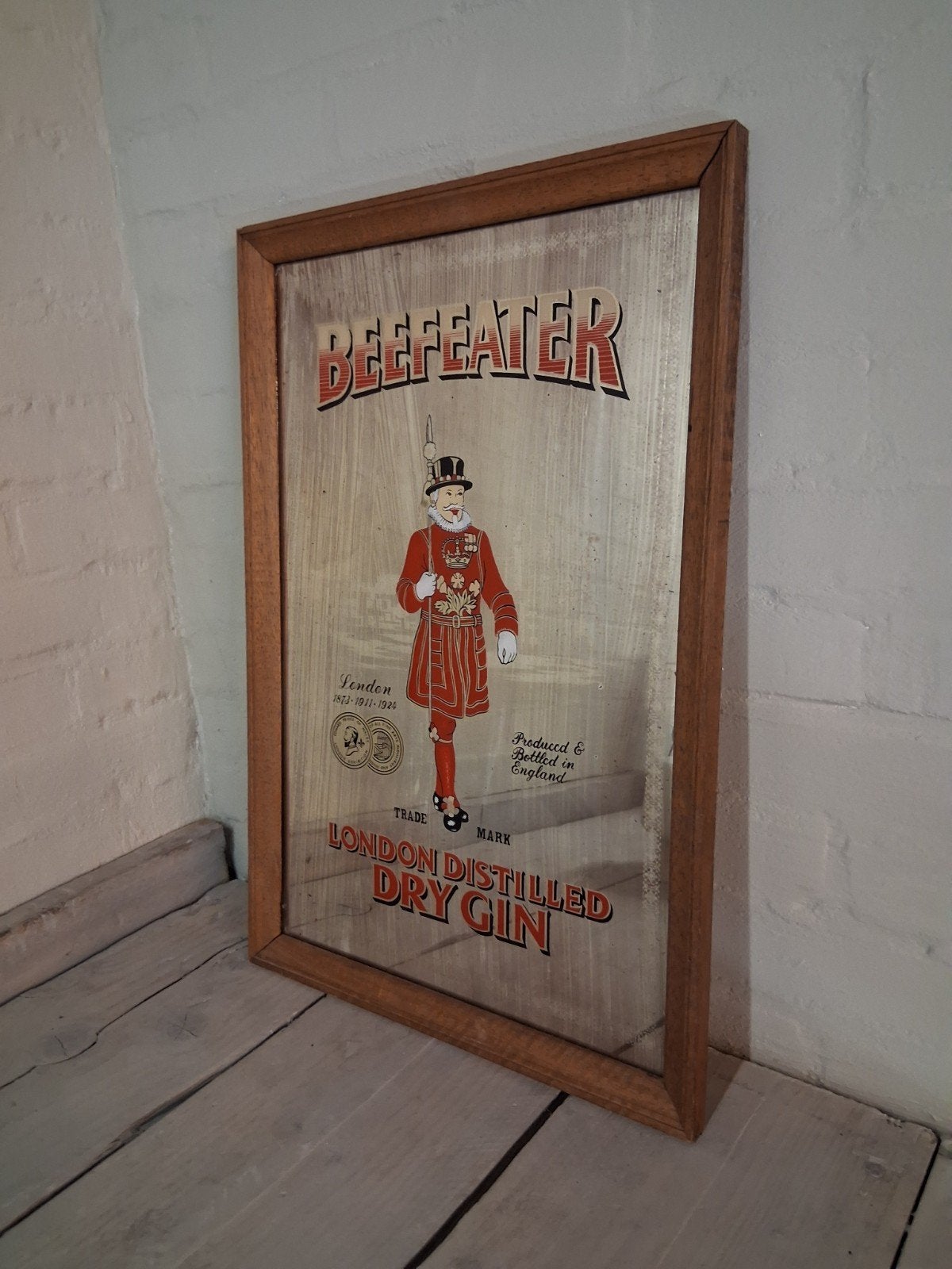 Spiegel   beefeater  Londen Dry gin reclamebord, Ophalen of Verzenden, Rechthoekig, Minder dan 50 cm