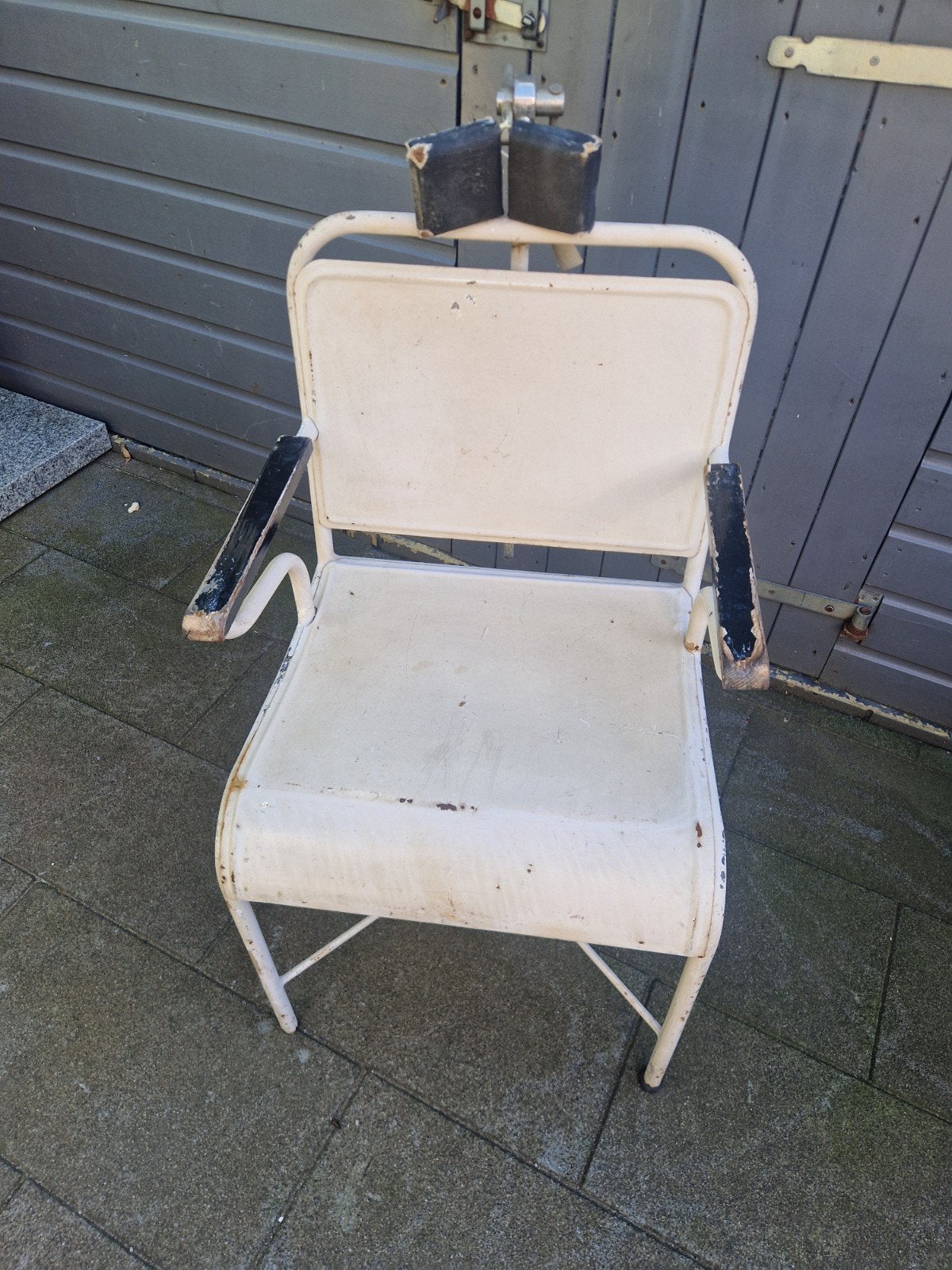 Vintage metalen stoel met hoofdsteun - Kappersstoel, Ophalen of Verzenden
