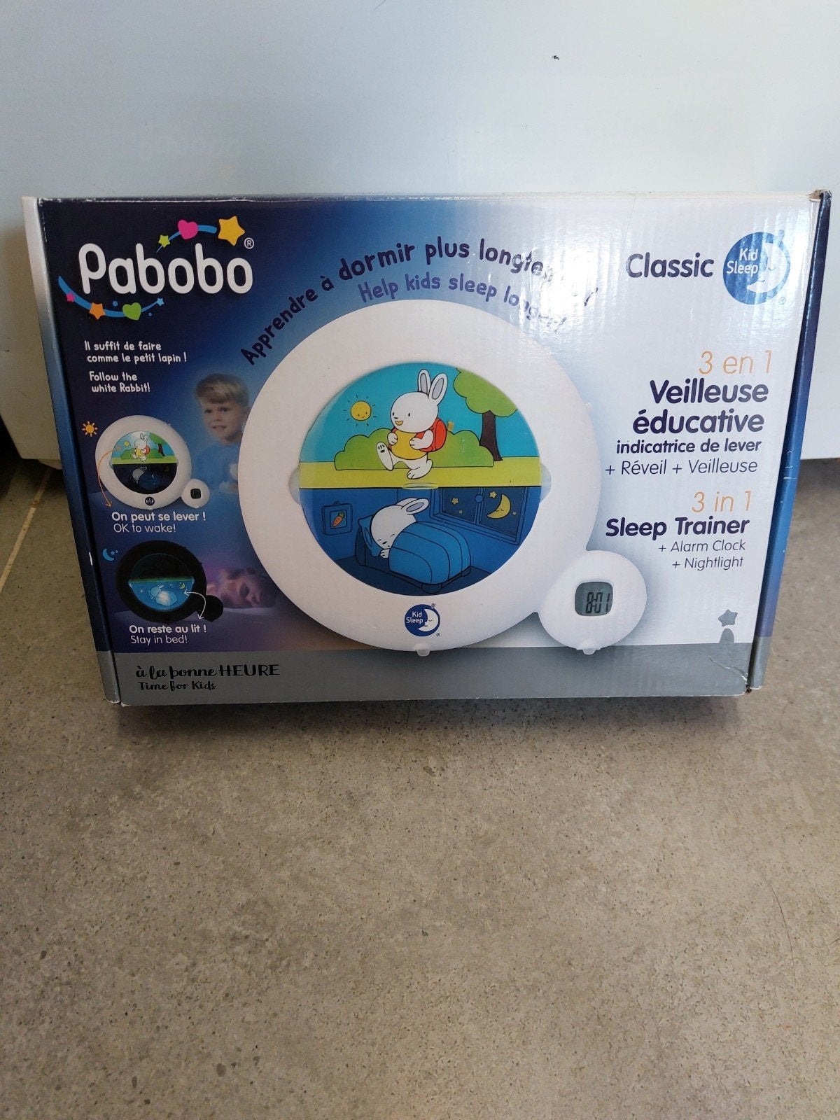 Slaaptrainer wekker nachtlamp in een pabobo, Ophalen of Verzenden, Gebruikt
