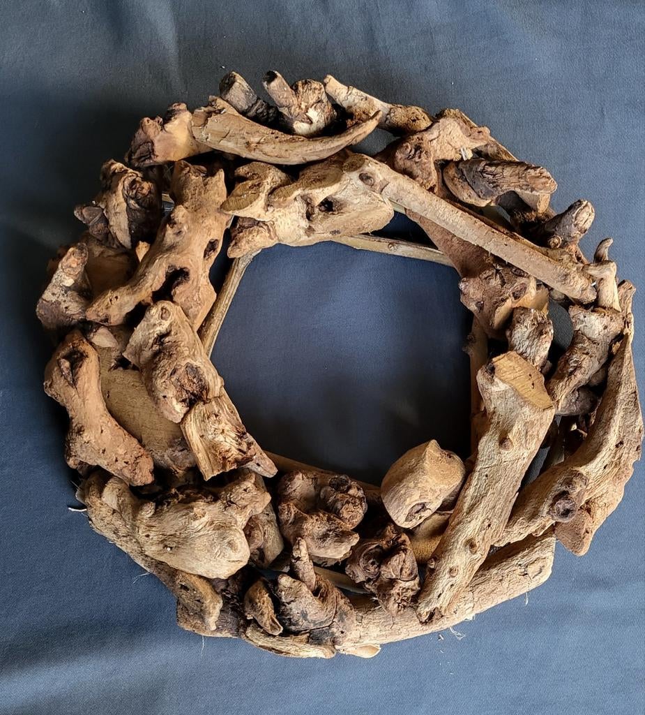 Houten decoratie krans 35 cm doorsnee, Ophalen of Verzenden, Zo goed als nieuw