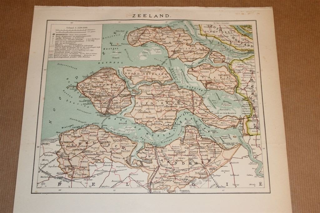 Antieke provinciekaart - Zeeland - Circa 1900, Ophalen of Verzenden, 1800 tot 2000, Nederland, Landkaart