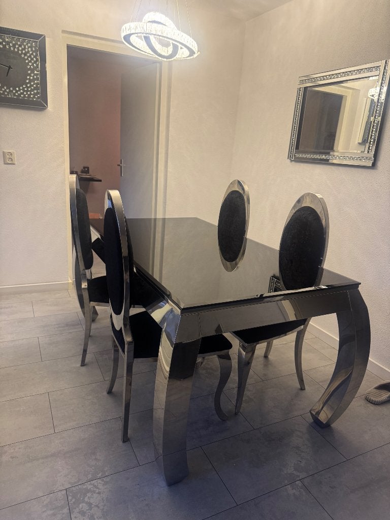 Complete set: TV-, salontafel en eettafel met 4 stoelen, Huis en Inrichting, Ophalen, Gebruikt, 100 tot 150 cm, Metaal of Aluminium