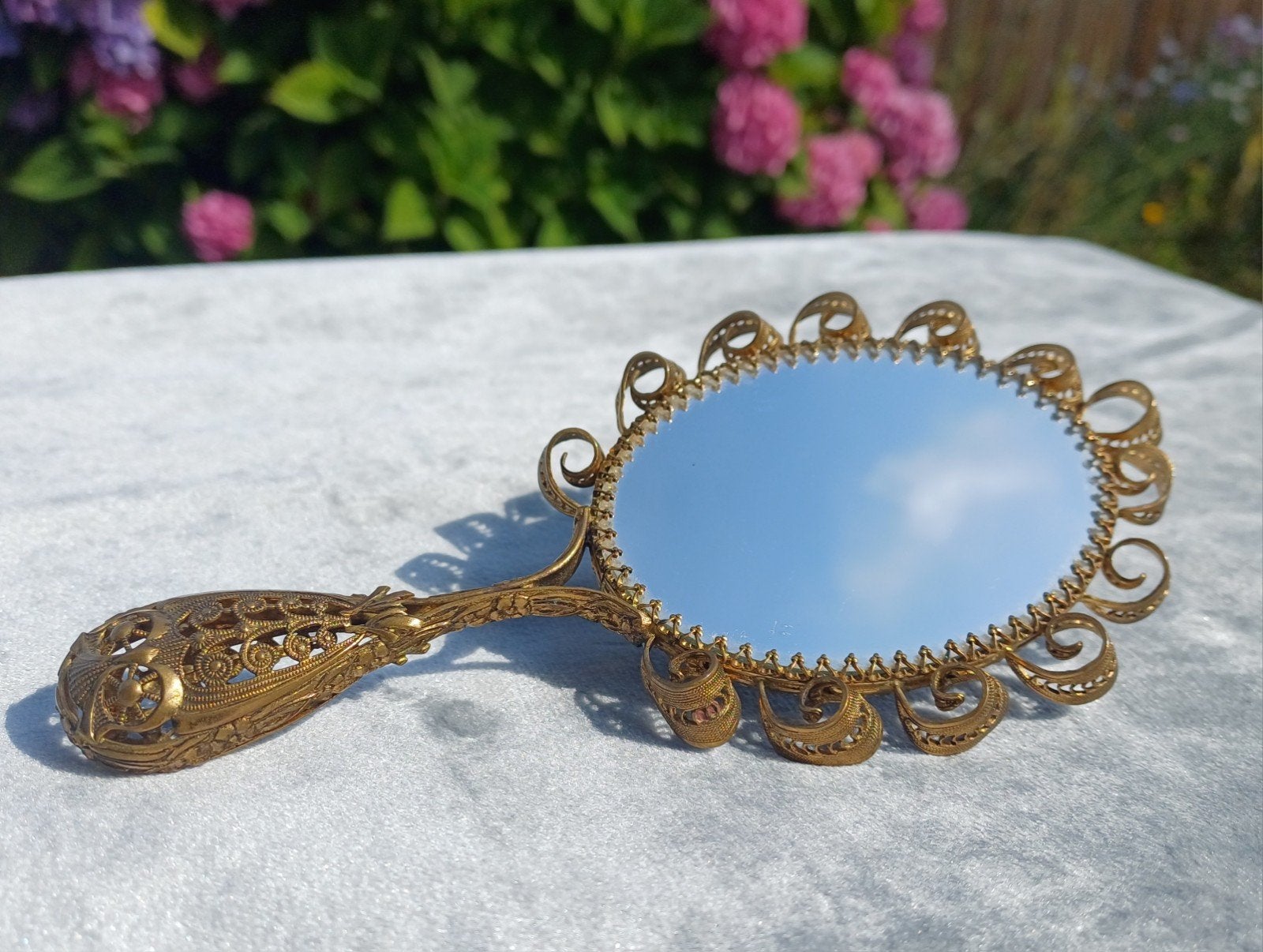 Oud Filigrain Handspiegeltje Tasspiegel hoog 16 cm € 35, Antiek en Kunst, Ophalen, Rechthoekig, Minder dan 50 cm