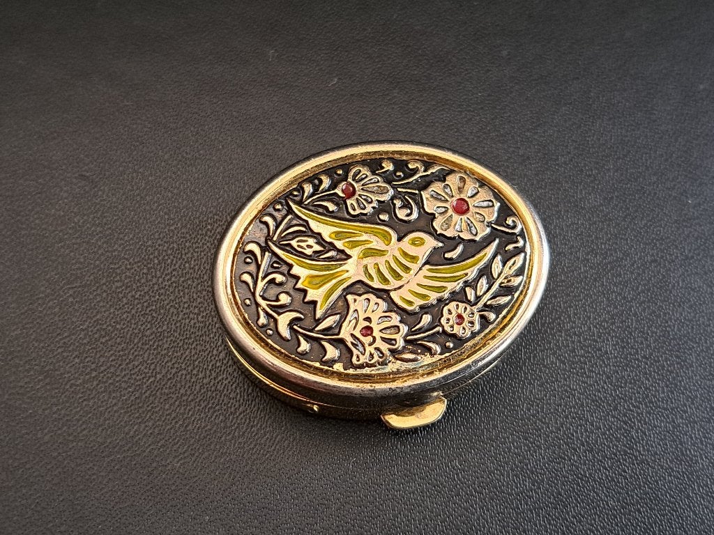 Prachtig vintage pillendoos vogel emaille, Ophalen of Verzenden