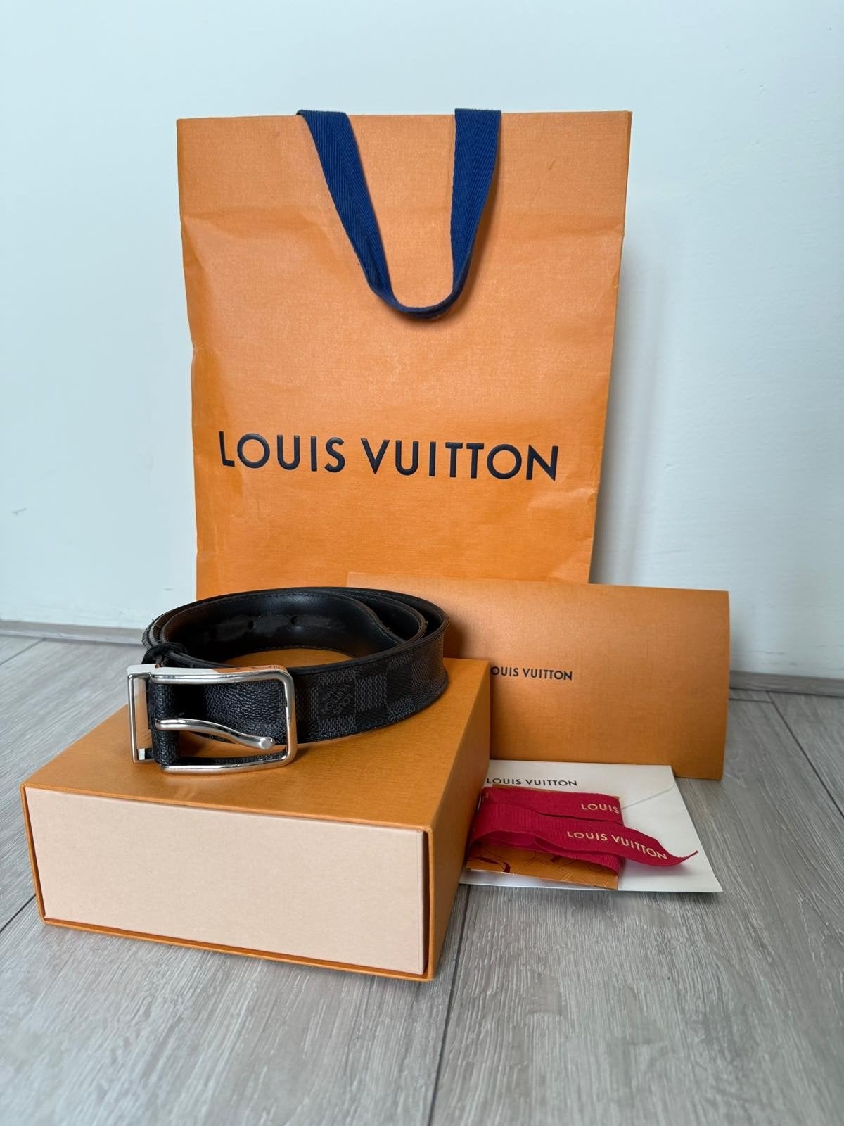 Louis Vuitton Riem - Damier Graphite - Zo goed als nieuw, 95 tot 105 cm, Ophalen of Verzenden, Zo goed als nieuw, Riem of Ceintuur