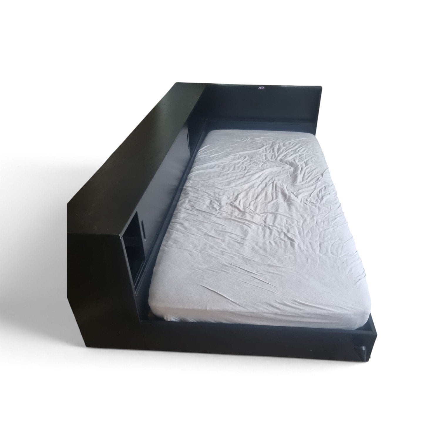 Woood Connect bedframe 90x200cm met opbergruimte, Ophalen, 90 cm, Eenpersoons, Zwart