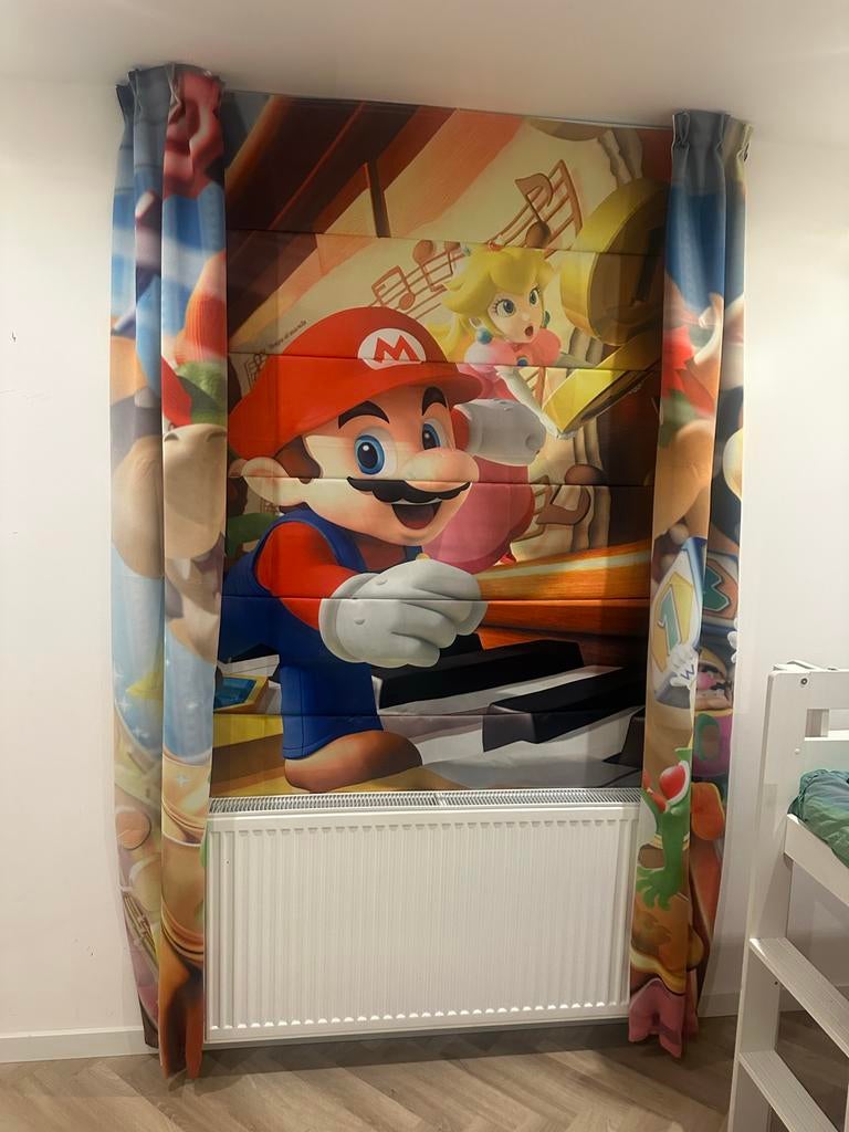 Super Mario rolgordijn met twee zijgordijnen, Huis en Inrichting, Ophalen, Gebruikt, 150 tot 200 cm, Overige kleuren