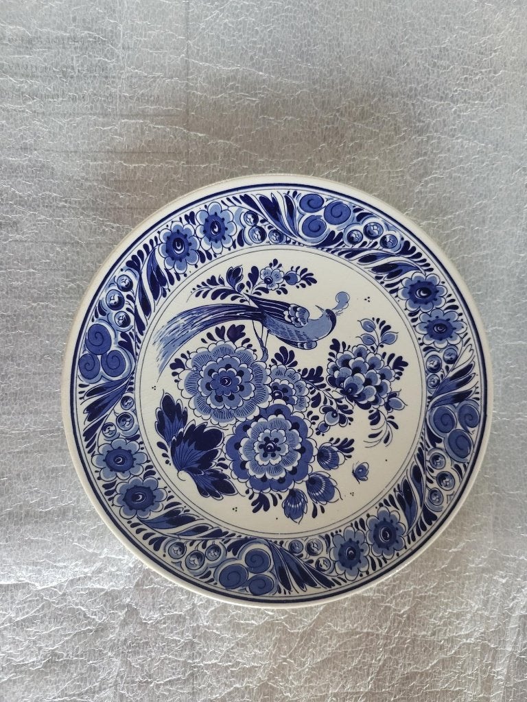 Delfts Blauw sierbord met pauw en bloemmotief, Ophalen