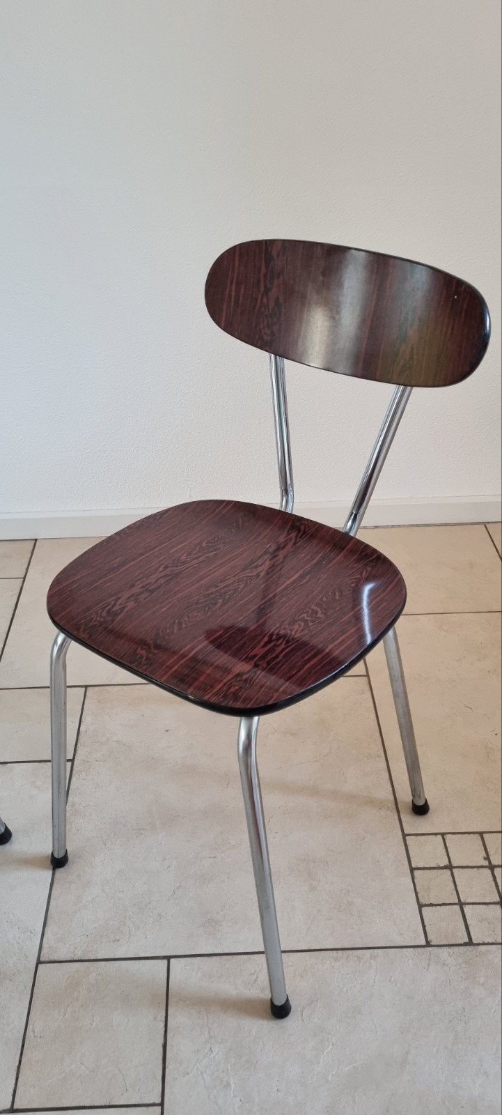 Vintage stoel met houtlook zitting en metalen frame, Gebruikt, Bruin, Eén, Hout