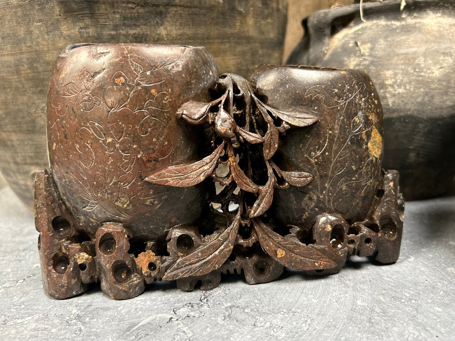 Vintage Chinese spekstenen inkt/penselenpot, Antiek en Kunst, Ophalen of Verzenden