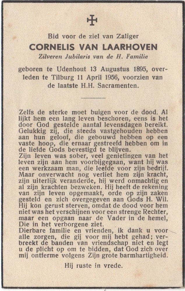 Cornelis van Laarhoven 1895 Udenhout + 1956 Tilburg, 60 jaar, Verzenden