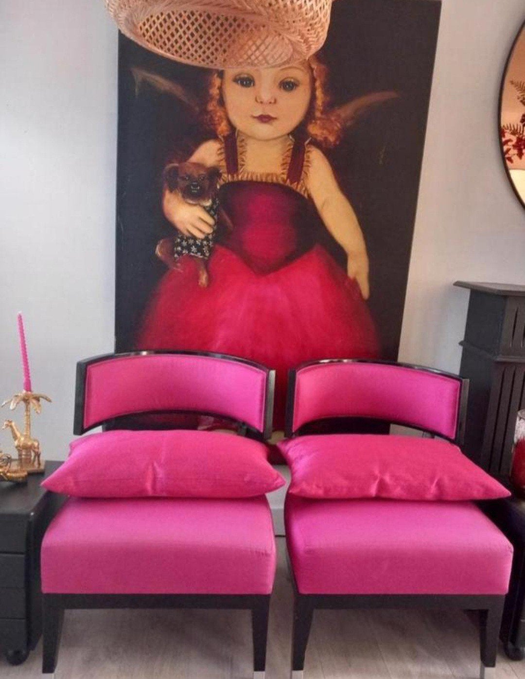 2 stuks exclusieve fuchsia roze fauteuils, Huis en Inrichting, Stoelen, Ophalen, Zo goed als nieuw
