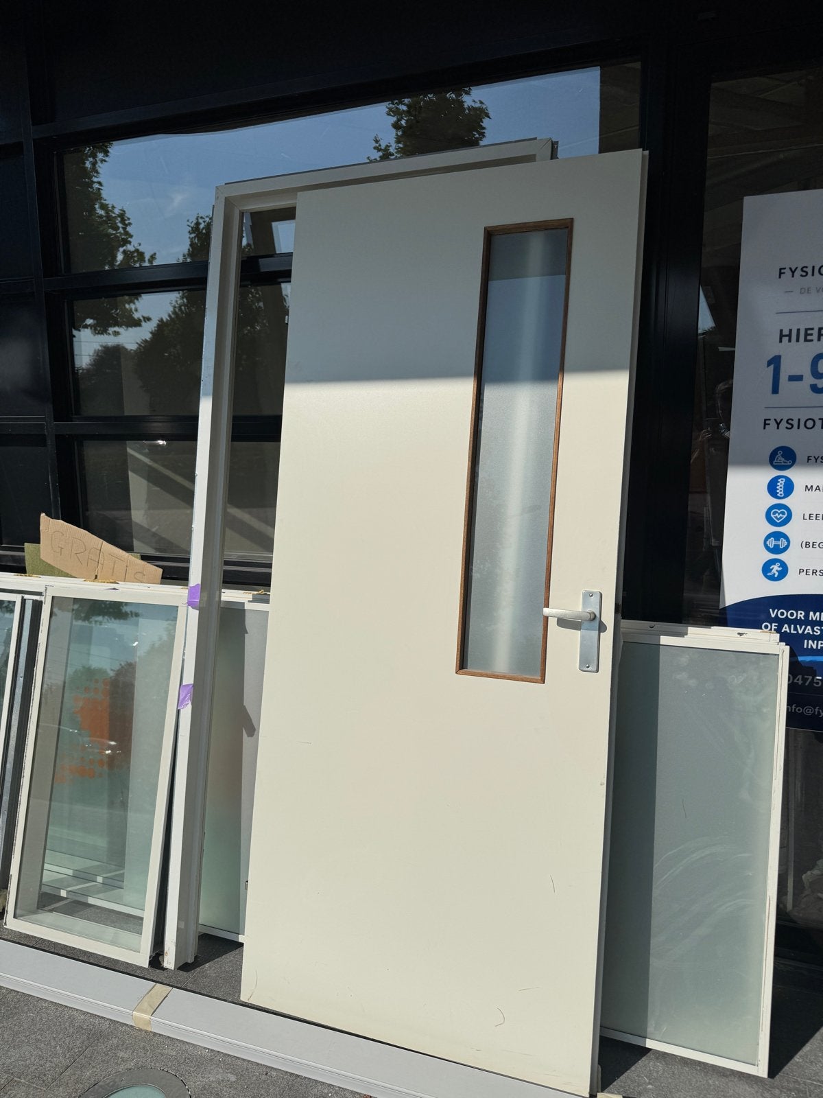 GRATIS Opdekdeur met glas 215x90cm, Ophalen, Gebruikt, 80 tot 100 cm, Binnendeur