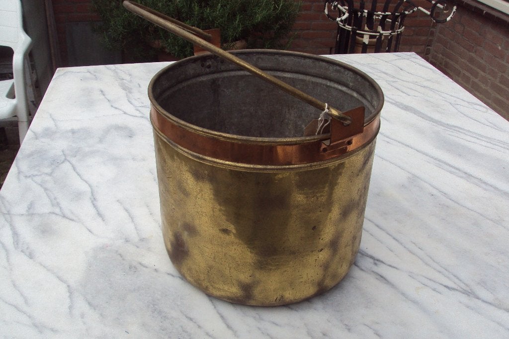 Neon Antieke koperen emmer met bronzen hengsel, Ophalen, Koper